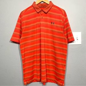 Under Armour Golf Striped Performance Polo Shirt HeatGear Orange Peach‎ XL
